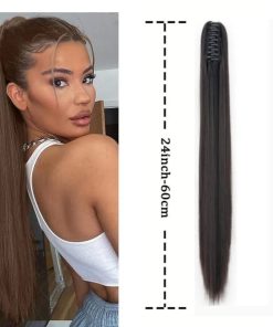 24 Inch Long Straight Claw Clip Ponytail Extension – Synthetic Fiber Claw Clip Style