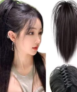 Synthetic Short Straight Claw Clip Ponytail Hair Extensions 16Inch Tail
